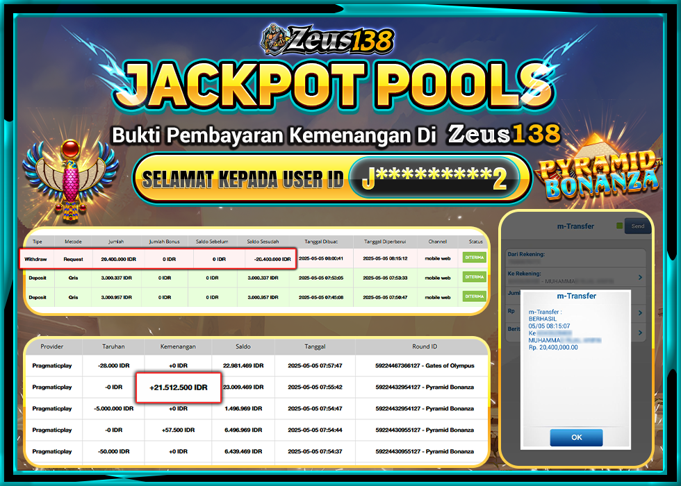 ZEUS138 PYRAMID BONANZA Rp.20.400.000,- LUNAS